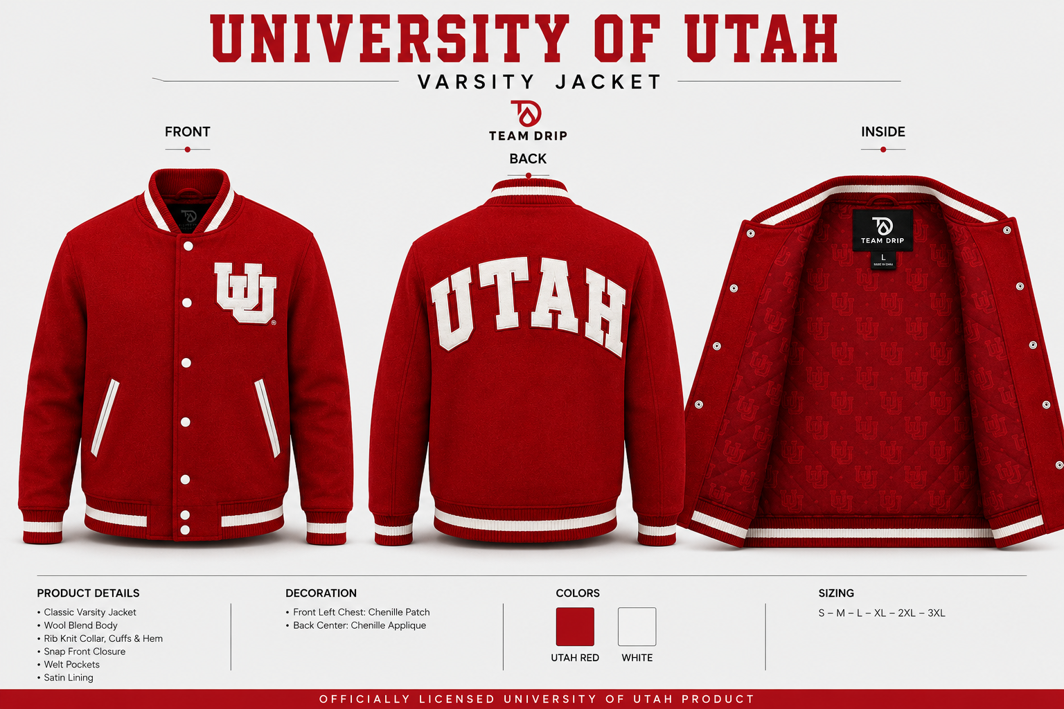 University of Utah® Premium Varsity Jacket- PRE ORDER ONLY