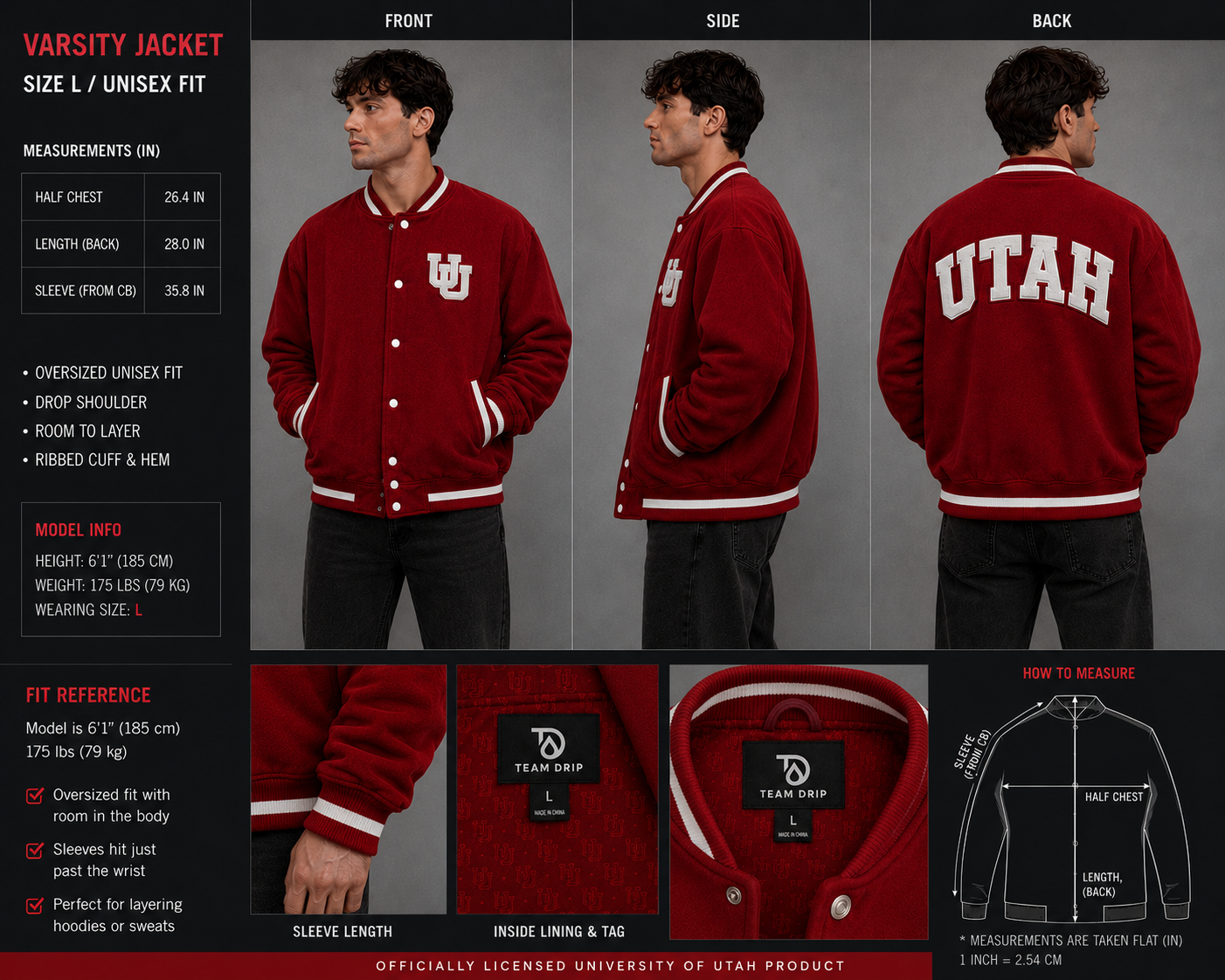 University of Utah® Premium Varsity Jacket- PRE ORDER ONLY