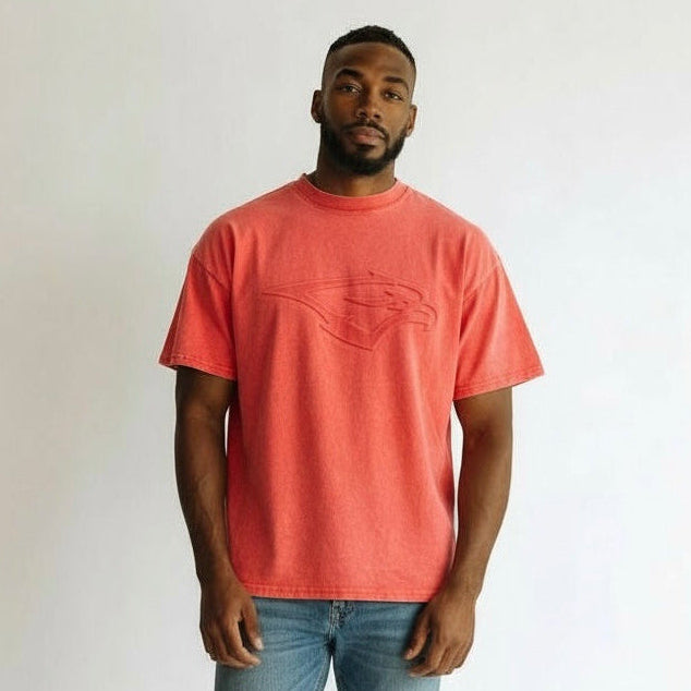 SKYRIDGE Drop Shoulder Acid Wash Embossed t-shirt ORANGE