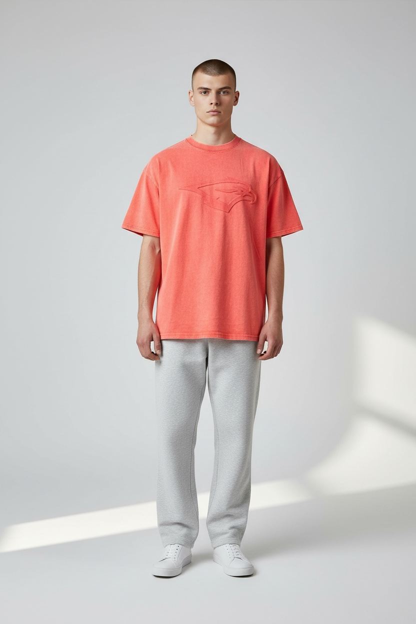SKYRIDGE Drop Shoulder Acid Wash Embossed t-shirt ORANGE