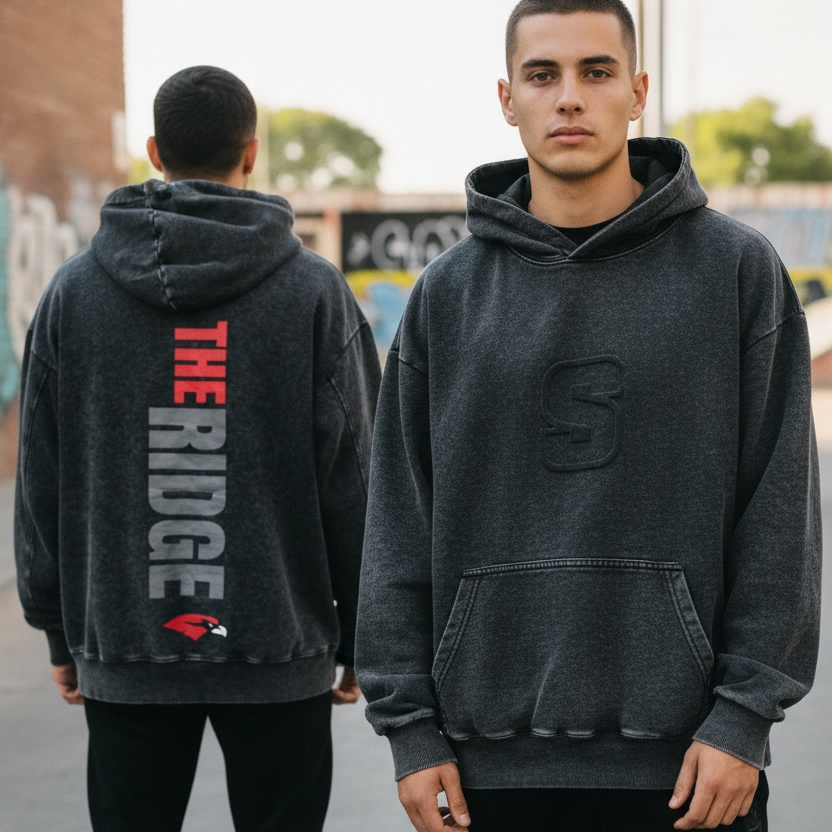 SKYRIDGE Acid Wash Embossed Hoodie