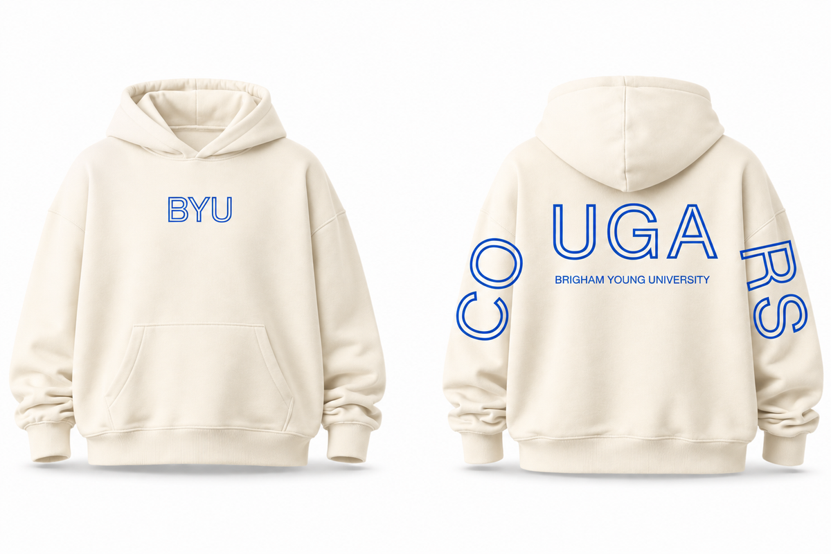 Cream BYU Signature Embroidered Oversized Hoodies