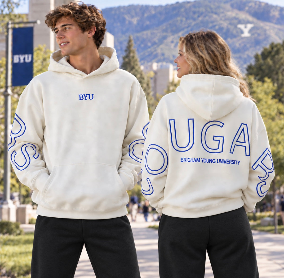 Cream BYU Signature Embroidered Oversized Hoodies Preorder