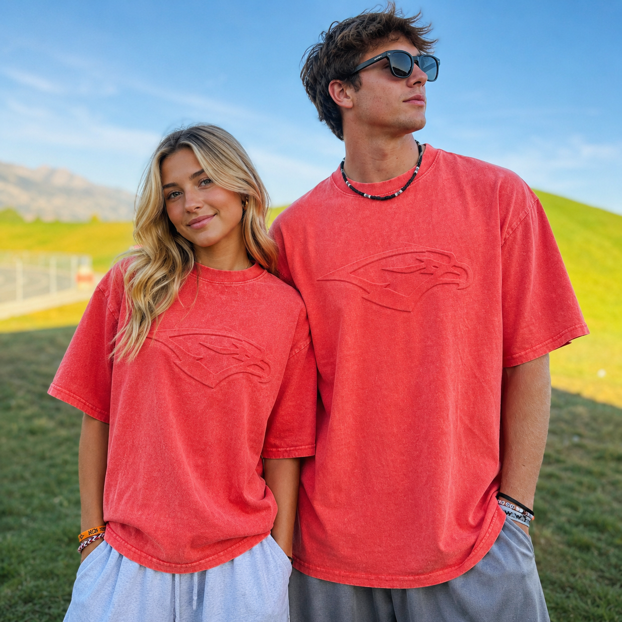 SKYRIDGE Drop Shoulder Acid Wash Embossed t-shirt ORANGE