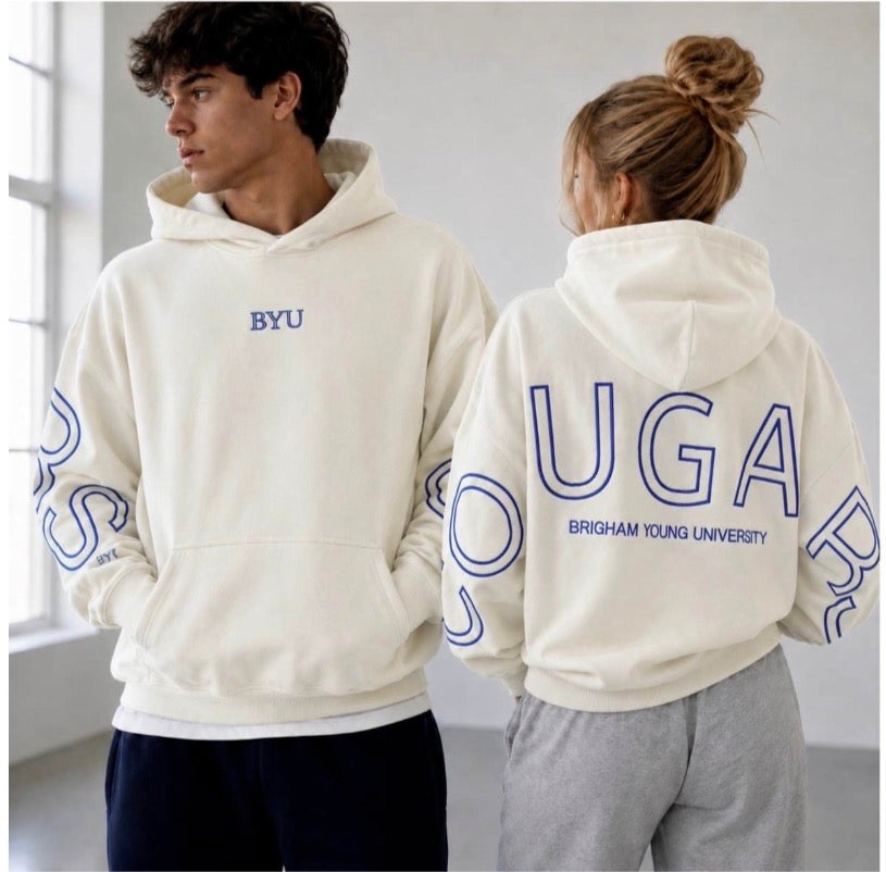 Cream BYU Signature Embroidered Oversized Hoodies Preorder