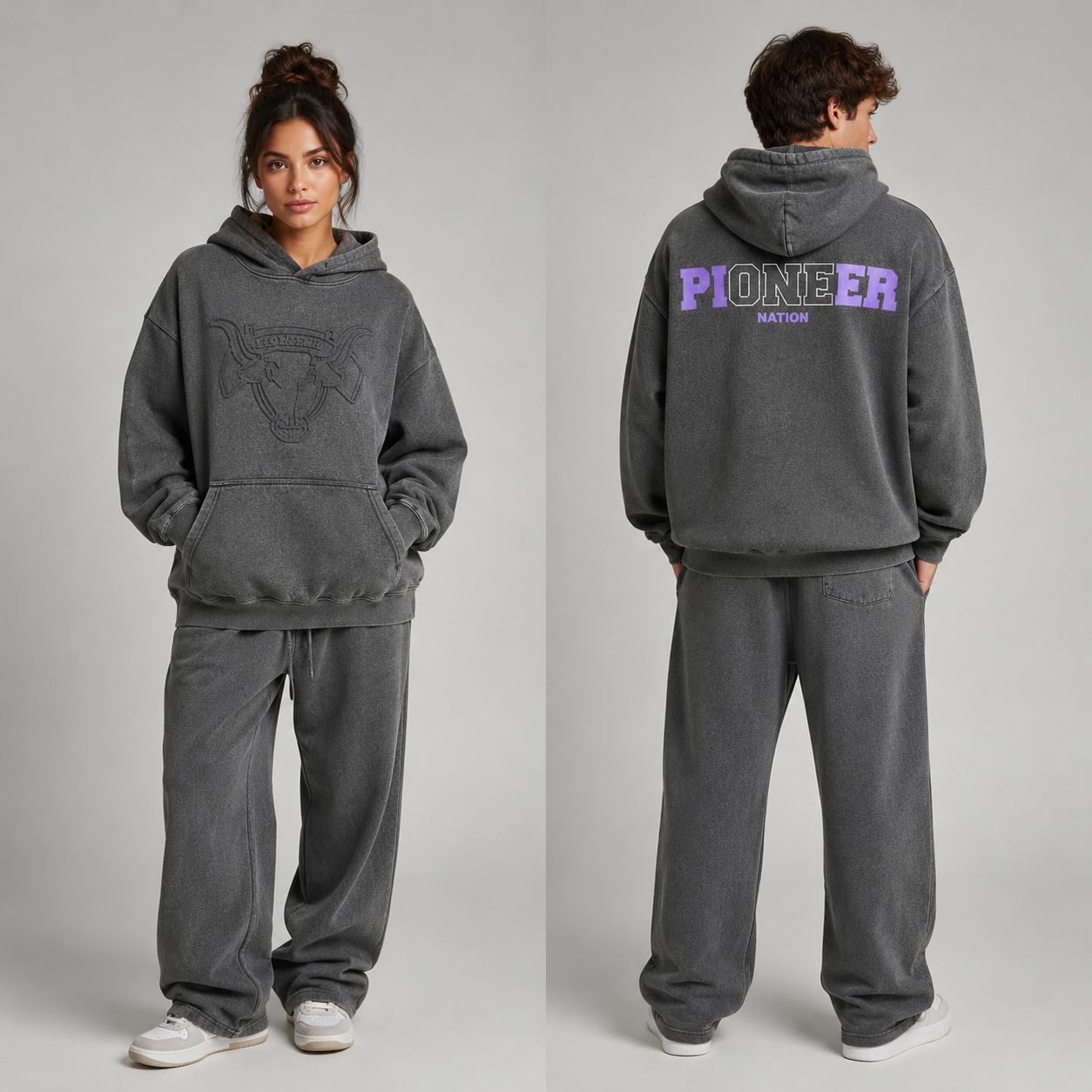 LEHI Pioneer Acid Wash Embossed Hoodie