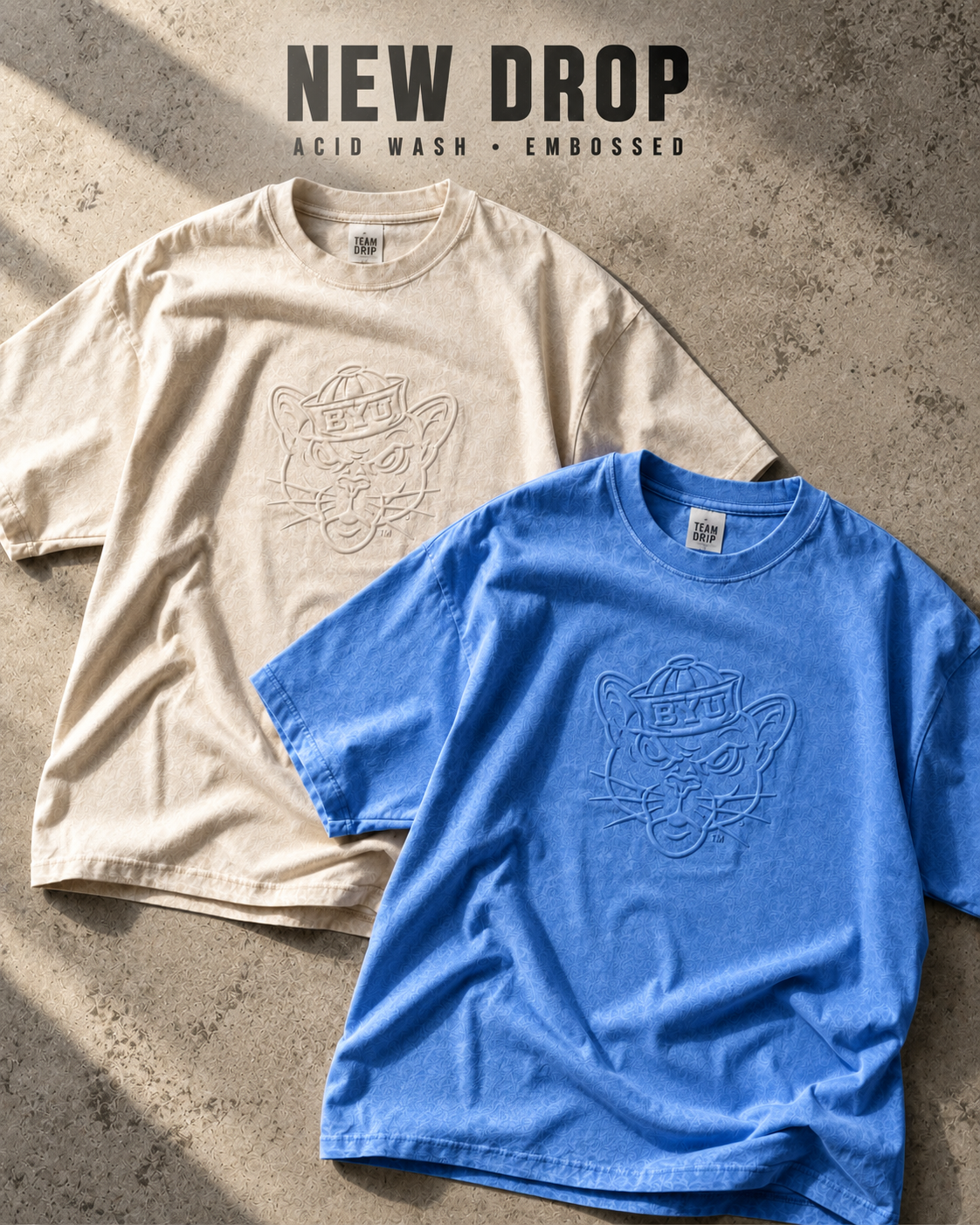 Royal Blue Acid Wash Sailor Cougar Embossed Tshirt