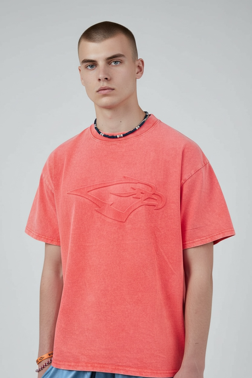 SKYRIDGE Drop Shoulder Acid Wash Embossed t-shirt ORANGE