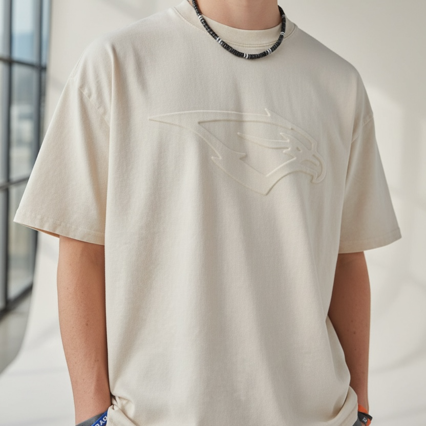 SKYRIDGE Embossed Falcon Drop Shoulder Tee- Cream